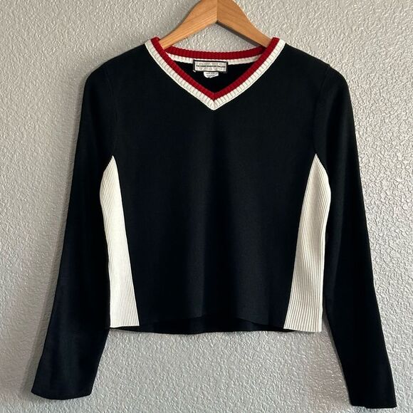 GAS Sweaters - Crop Rib Knit Sweater V Neck Great American Sweater Co Long Sleeve Vintage Small